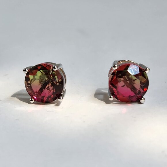 NIB 6mm 925 Silver 6mm Watermelon Tourmaline Stud Earrings - Picture 5 of 13